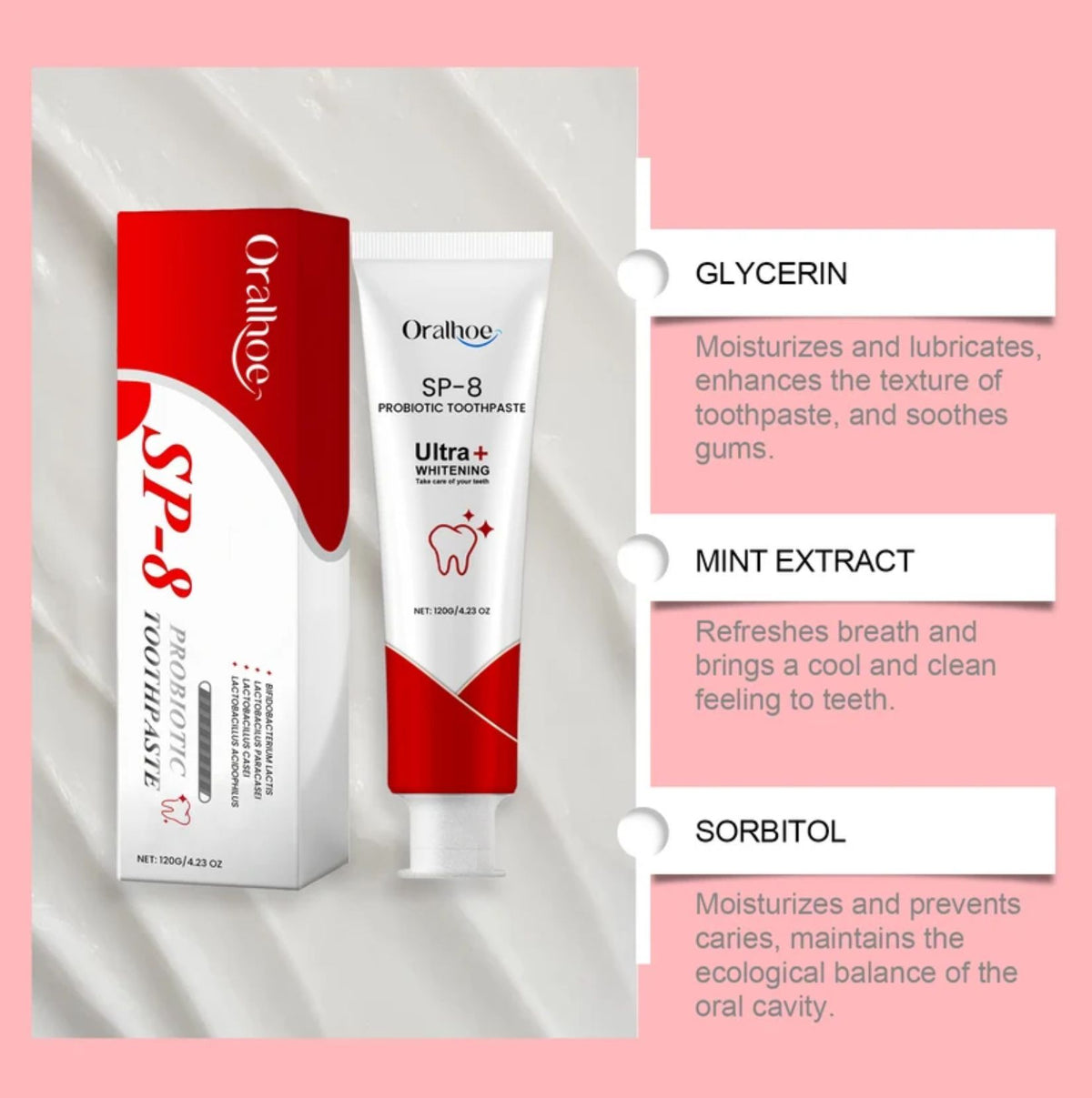 ORALHOE SP-8 Probiotic Toothpaste 120g – Whitening, Stain Removal, Deep Cleaning & Fresh Breath