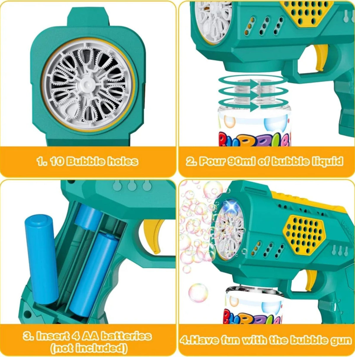 10-Hole Automatic Bubble Maker Gun for Kids with LED Lights