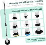 Electric Rotating Cleaning Brush, 9 Replaceable Heads & Adjustable Handle