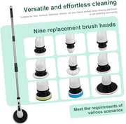 Electric Rotating Cleaning Brush, 9 Replaceable Heads & Adjustable Handle