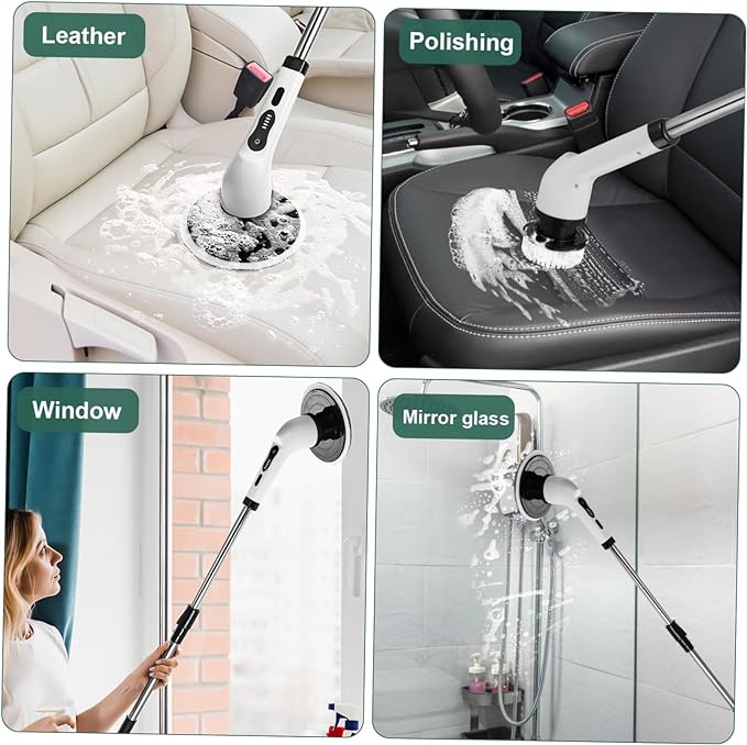 Electric Rotating Cleaning Brush, 9 Replaceable Heads & Adjustable Handle