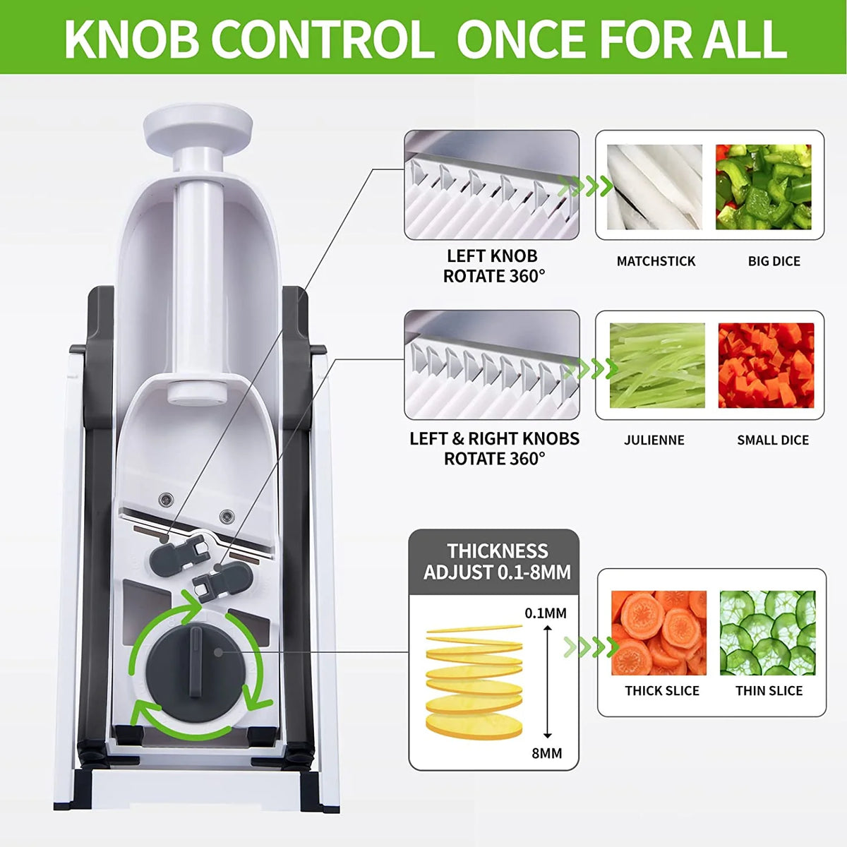 4-in-1 Manual Vegetable Slicer & Cutter, Adjustable Mandoline Chopper