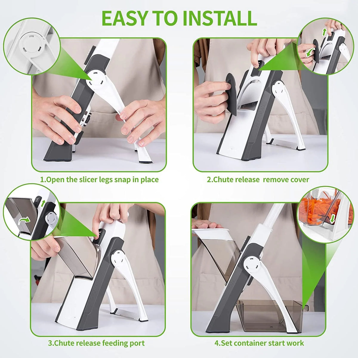 4-in-1 Manual Vegetable Slicer & Cutter, Adjustable Mandoline Chopper