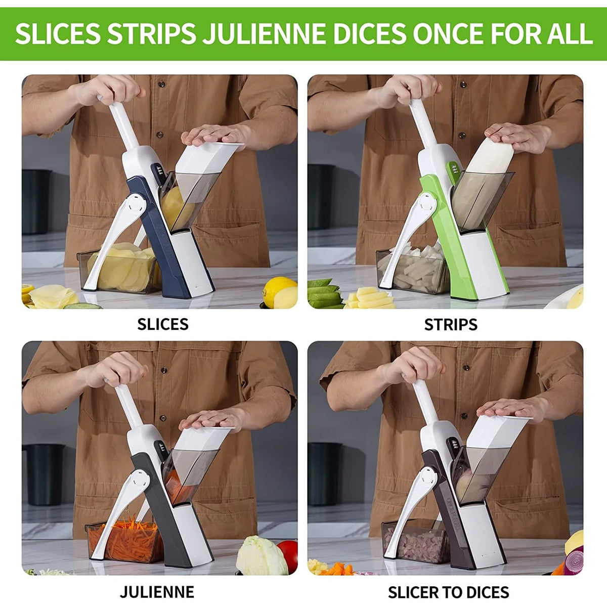 4-in-1 Manual Vegetable Slicer & Cutter, Adjustable Mandoline Chopper