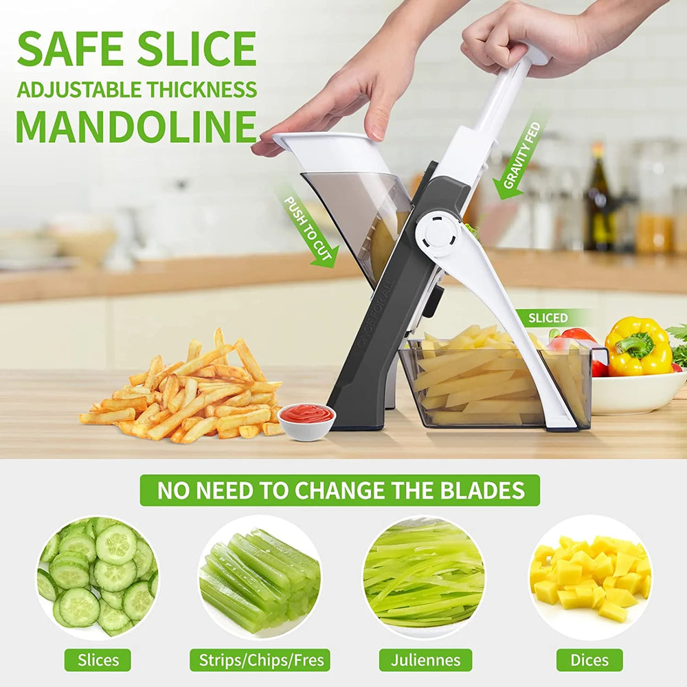 4-in-1 Manual Vegetable Slicer & Cutter, Adjustable Mandoline Chopper
