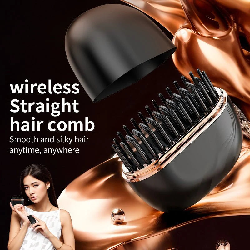 Mini Wireless Hair Straightening Comb, 3-Speed Temperature Control