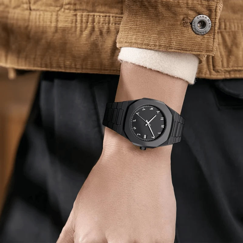 Stainless Steel Arabic Watch, Elegant Arabic Numbers Dial